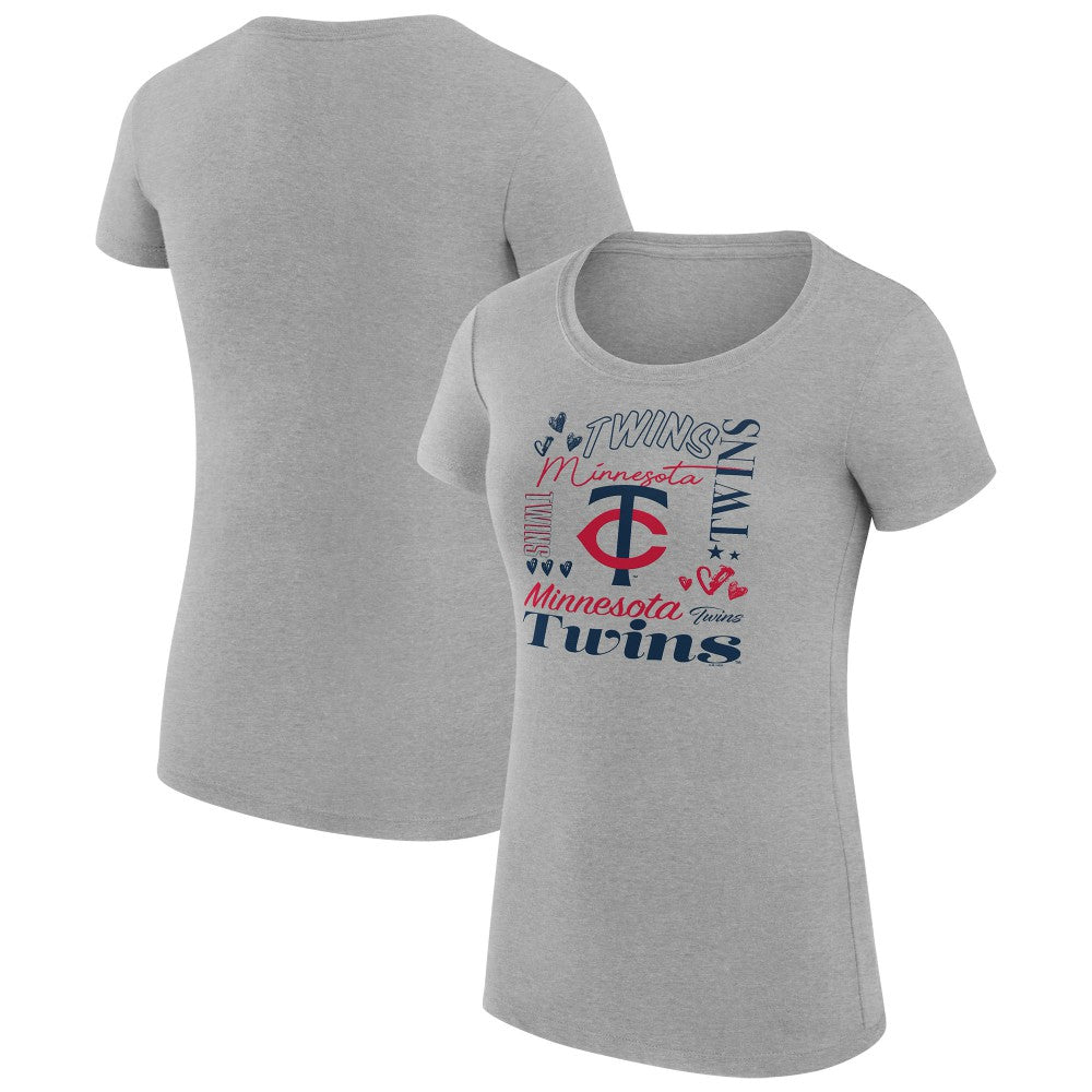 Minnesota Twins G-III 4Her by Carl Banks Women's Super-Slim Fit Lightweight Collage Team Graphic Crew Neck T-Shirt - Heather Gray T-shirts