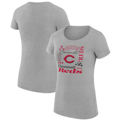 Cincinnati Reds G-III 4Her by Carl Banks Women's Super-Slim Fit Lightweight Collage Team Graphic Crew Neck T-Shirt - Heather Gray T-shirts