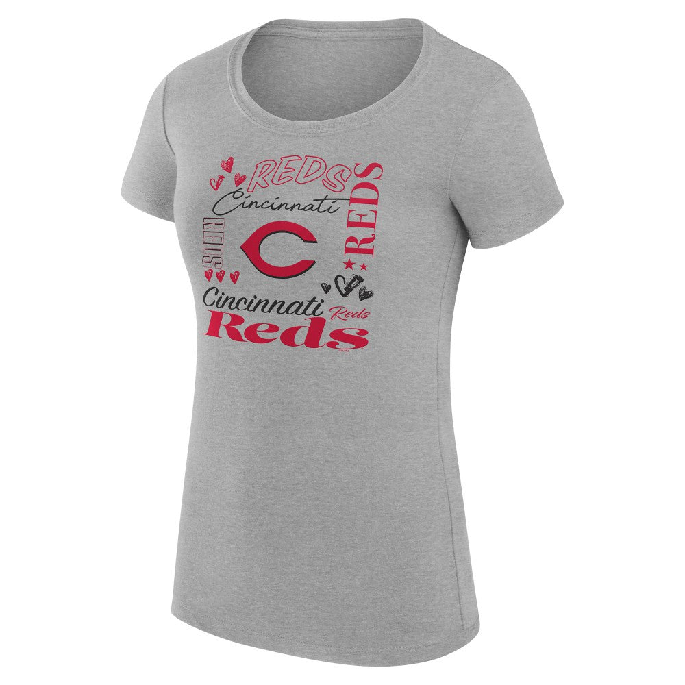 Cincinnati Reds G-III 4Her by Carl Banks Women's Super-Slim Fit Lightweight Collage Team Graphic Crew Neck T-Shirt - Heather Gray T-shirts