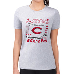 Cincinnati Reds G-III 4Her by Carl Banks Women's Super-Slim Fit Lightweight Collage Team Graphic Crew Neck T-Shirt - Heather Gray T-shirts