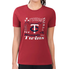 Minnesota Twins G-III 4Her by Carl Banks Women's Super-Slim Fit Lightweight Collage Team Graphic Crew Neck T-Shirt - Red T-shirts