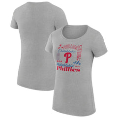 Philadelphia Phillies G-III 4Her by Carl Banks Women's Super-Slim Fit Lightweight Collage Team Graphic Crew Neck T-Shirt - Heather Gray T-shirts