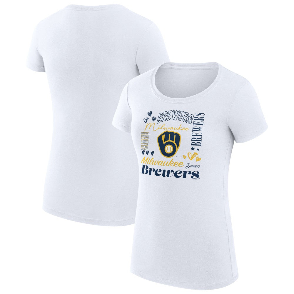 Milwaukee Brewers G-III 4Her by Carl Banks Women's Super-Slim Fit Lightweight Collage Team Graphic Crew Neck T-Shirt - White T-shirts