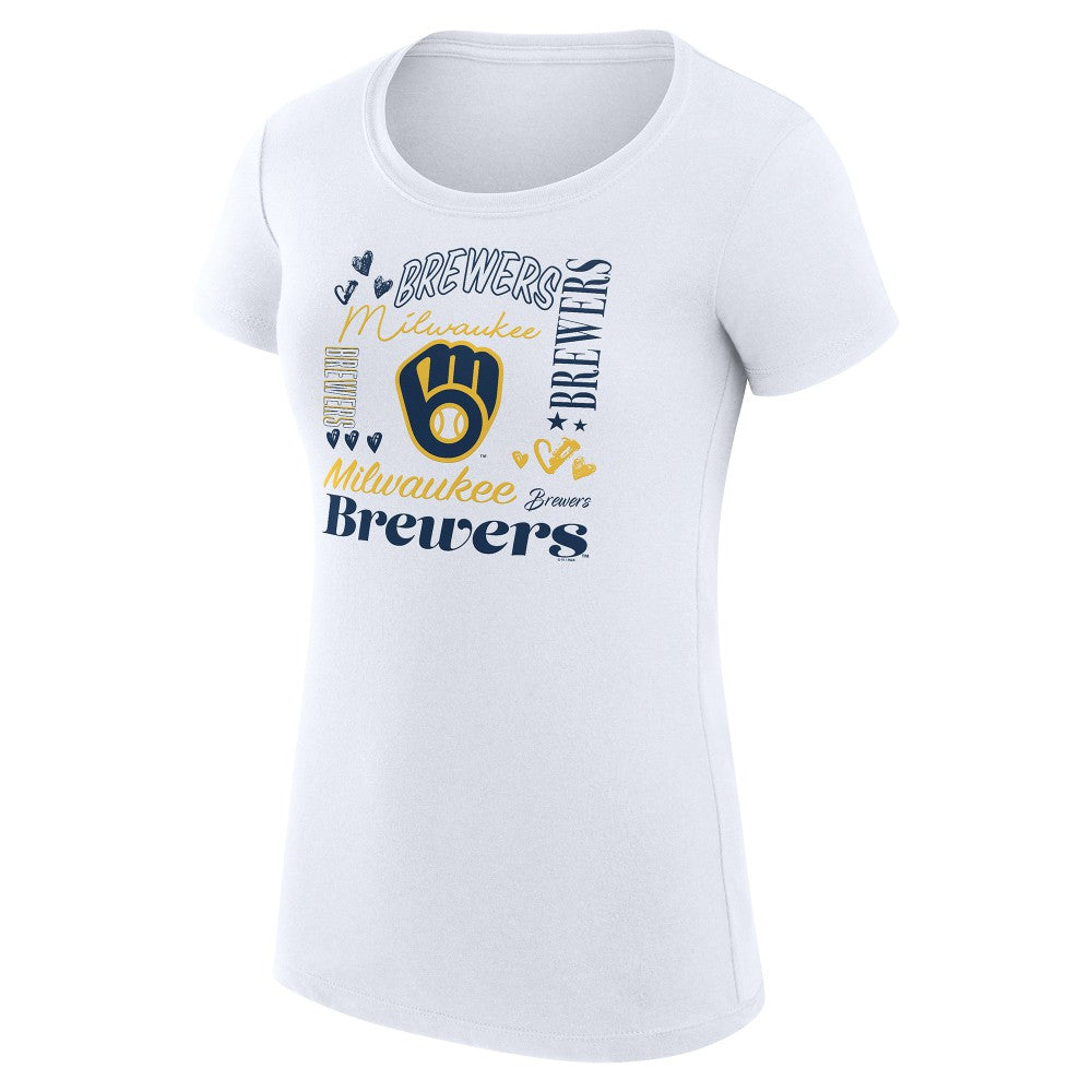Milwaukee Brewers G-III 4Her by Carl Banks Women's Super-Slim Fit Lightweight Collage Team Graphic Crew Neck T-Shirt - White T-shirts