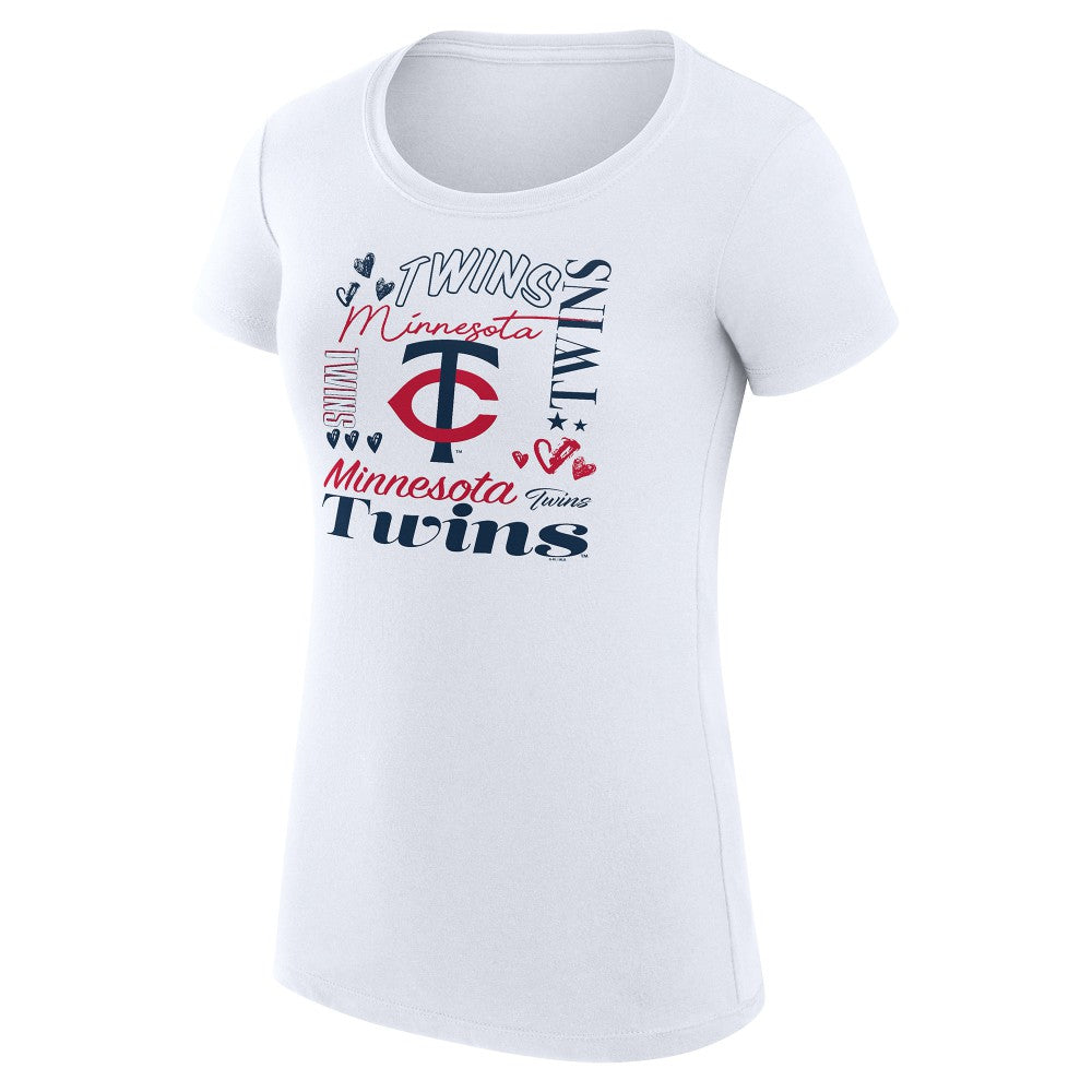 Minnesota Twins G-III 4Her by Carl Banks Women's Super-Slim Fit Lightweight Collage Team Graphic Crew Neck T-Shirt - White T-shirts