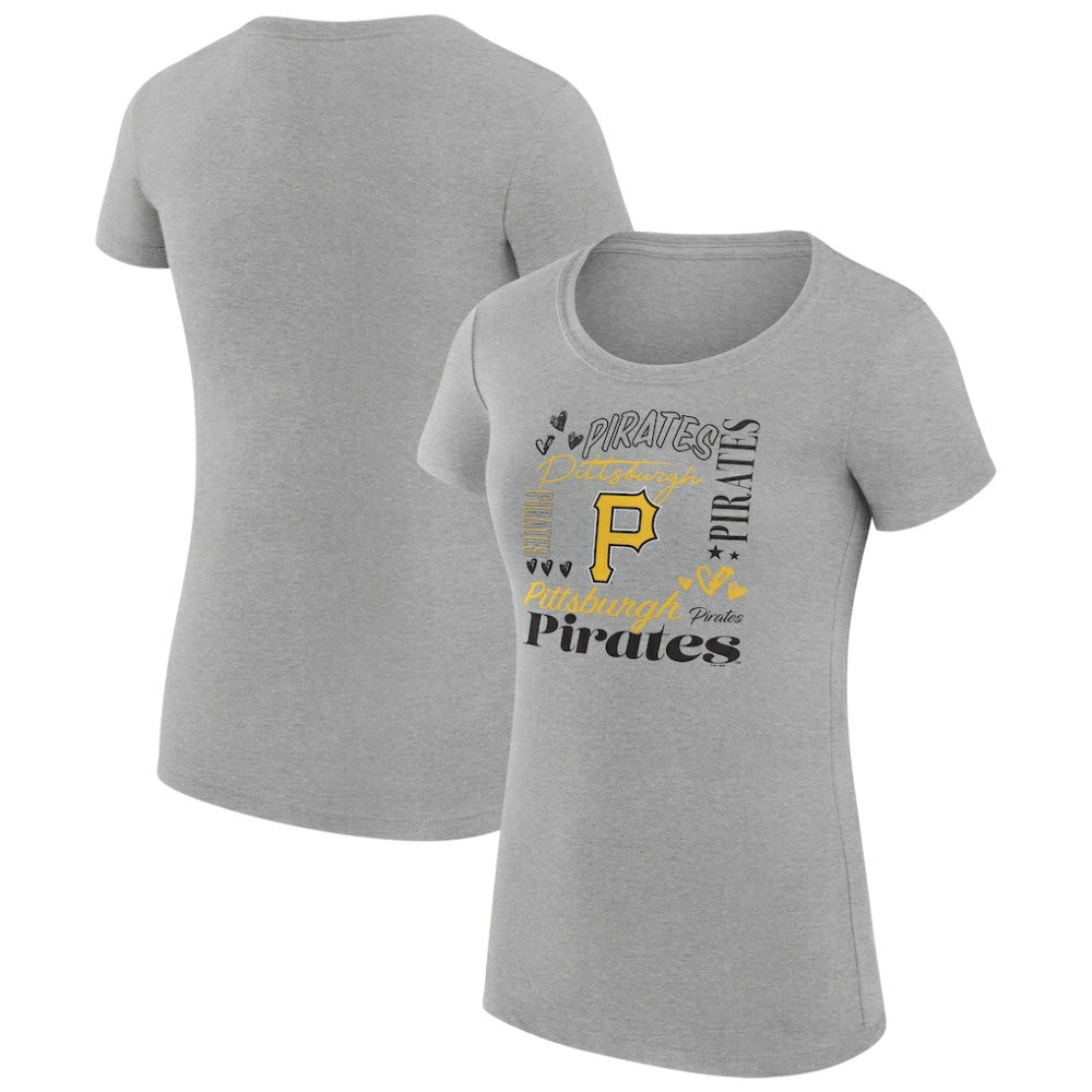 Pittsburgh Pirates G-III 4Her by Carl Banks Women's Super-Slim Fit Lightweight Collage Team Graphic Crew Neck T-Shirt - Heather Gray T-shirts