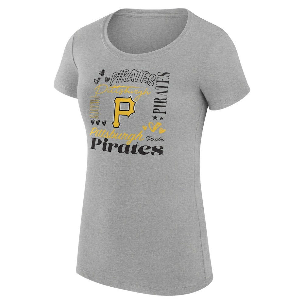 Pittsburgh Pirates G-III 4Her by Carl Banks Women's Super-Slim Fit Lightweight Collage Team Graphic Crew Neck T-Shirt - Heather Gray T-shirts