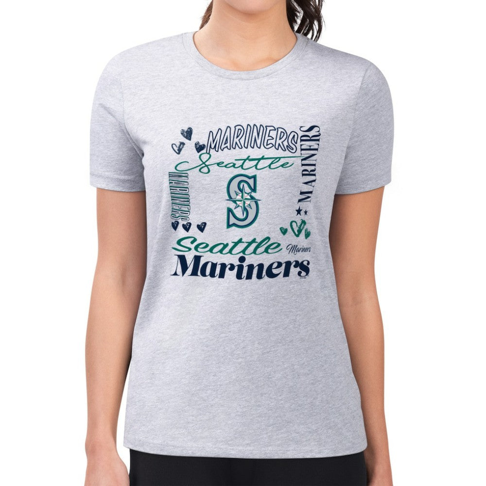 Seattle Mariners G-III 4Her by Carl Banks Women's Super-Slim Fit Lightweight Collage Team Graphic Crew Neck T-Shirt - Heather Gray T-shirts