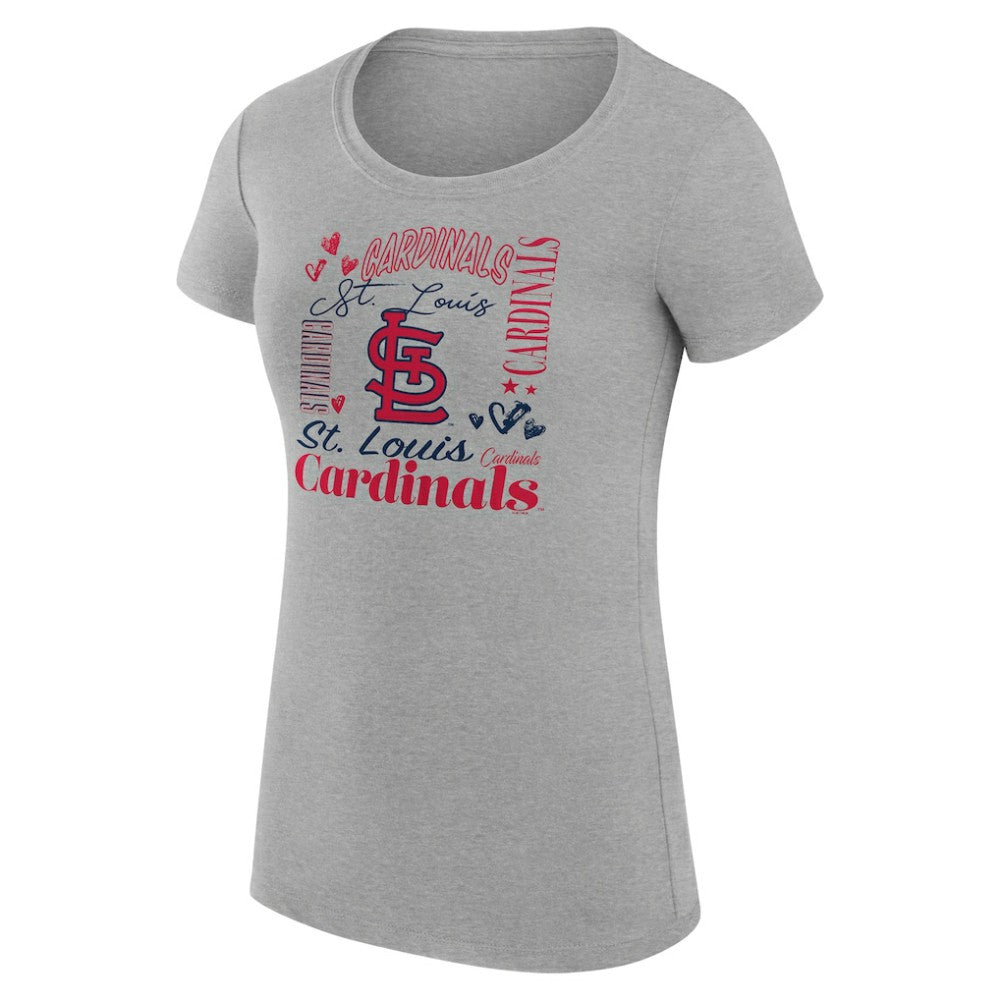 St. Louis Cardinals G-III 4Her by Carl Banks Women's Super-Slim Fit Lightweight Collage Team Graphic Crew Neck T-Shirt - Heather Gray T-shirts