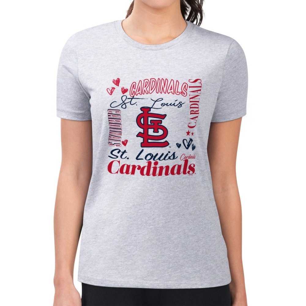 St. Louis Cardinals G-III 4Her by Carl Banks Women's Super-Slim Fit Lightweight Collage Team Graphic Crew Neck T-Shirt - Heather Gray T-shirts