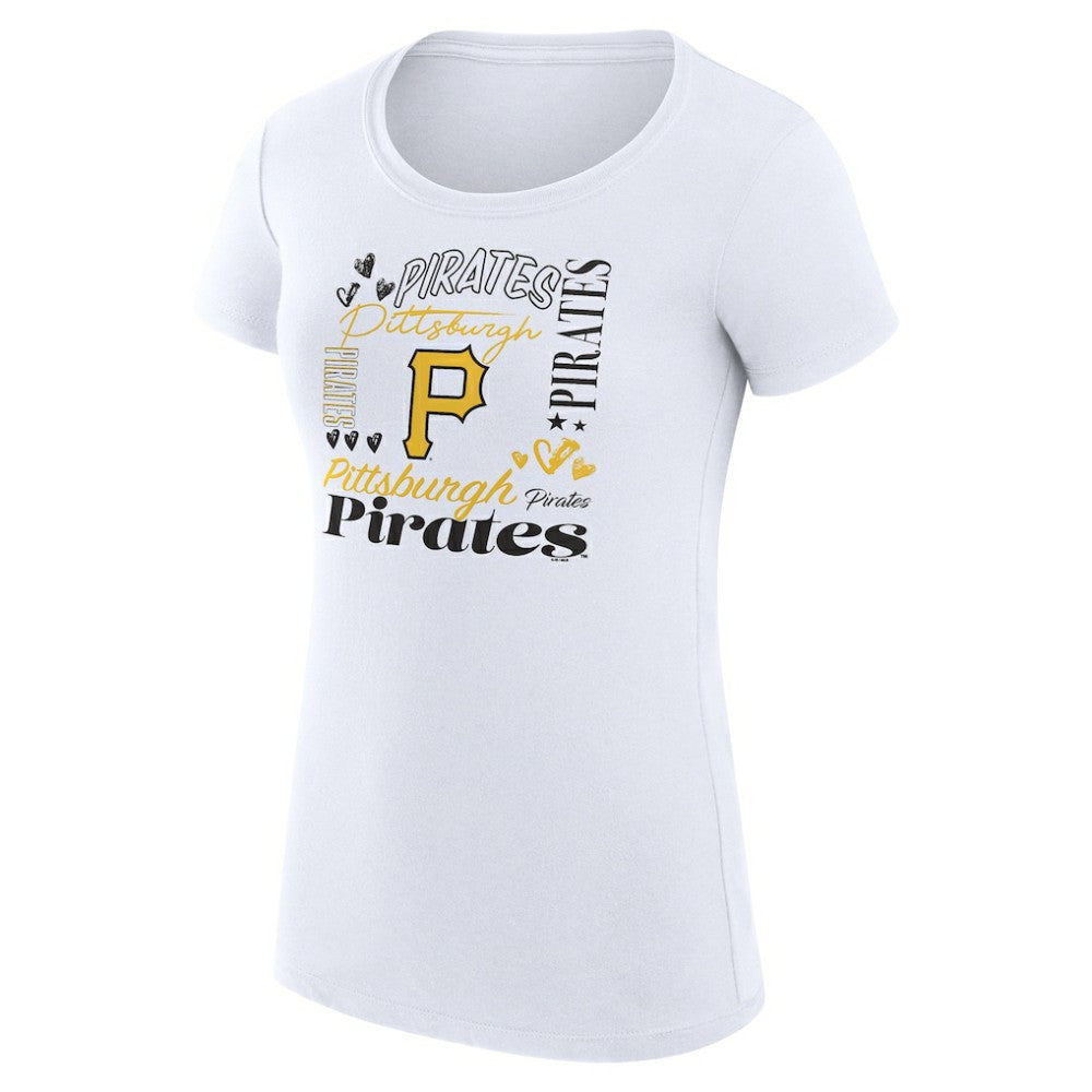 Pittsburgh Pirates G-III 4Her by Carl Banks Women's Super-Slim Fit Lightweight Collage Team Graphic Crew Neck T-Shirt - White T-shirts