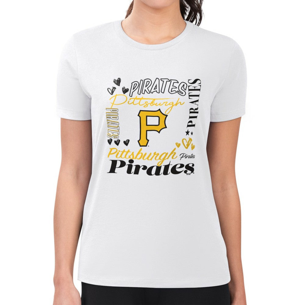 Pittsburgh Pirates G-III 4Her by Carl Banks Women's Super-Slim Fit Lightweight Collage Team Graphic Crew Neck T-Shirt - White T-shirts
