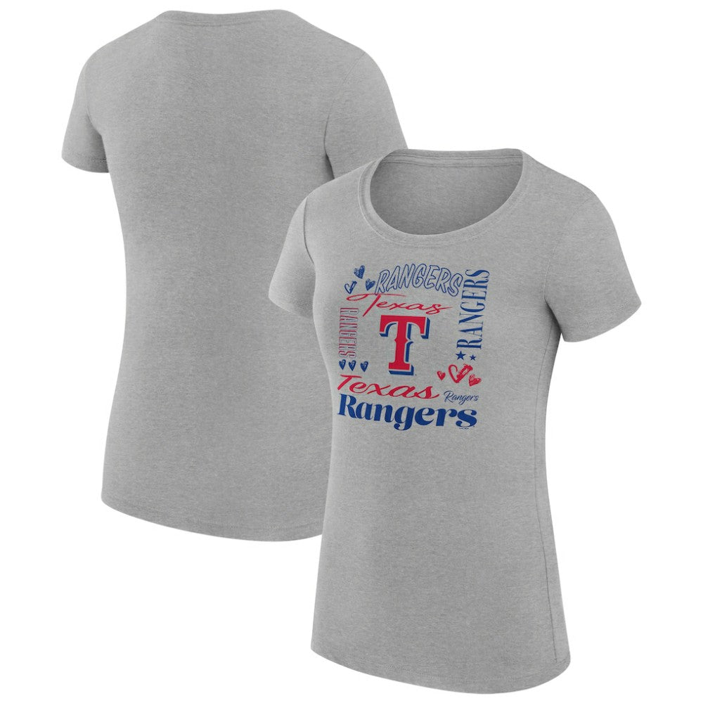 Texas Rangers G-III 4Her by Carl Banks Women's Super-Slim Fit Lightweight Collage Team Graphic Crew Neck T-Shirt - Heather Gray T-shirts
