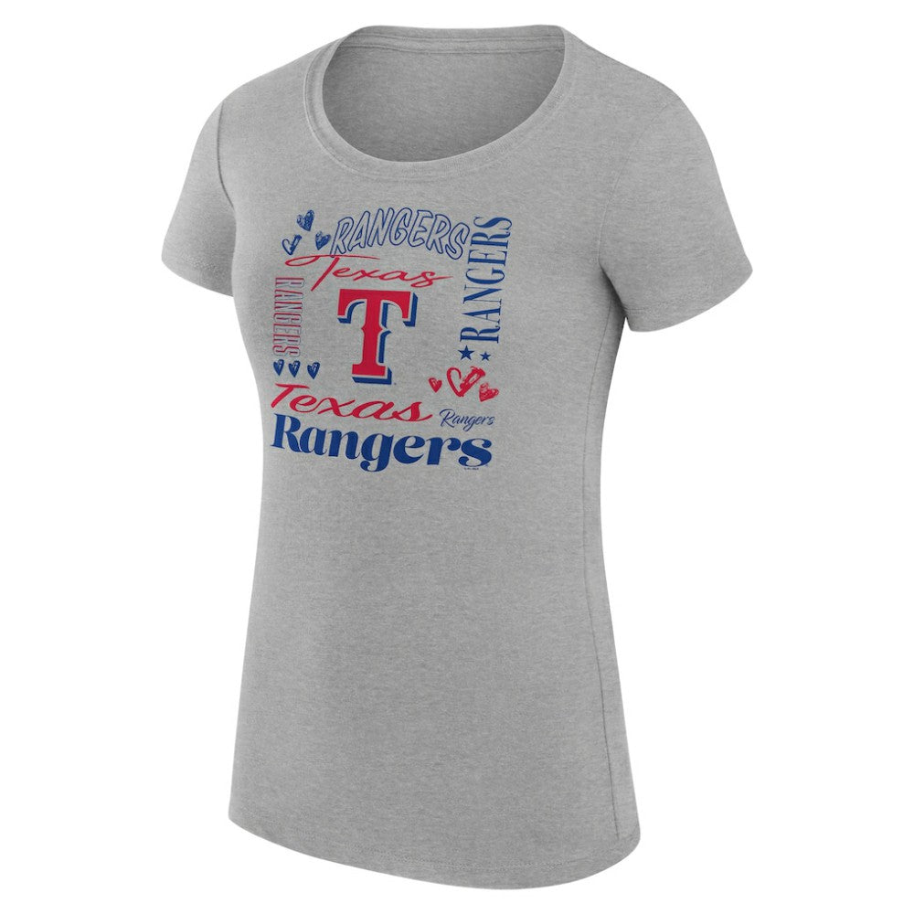 Texas Rangers G-III 4Her by Carl Banks Women's Super-Slim Fit Lightweight Collage Team Graphic Crew Neck T-Shirt - Heather Gray T-shirts