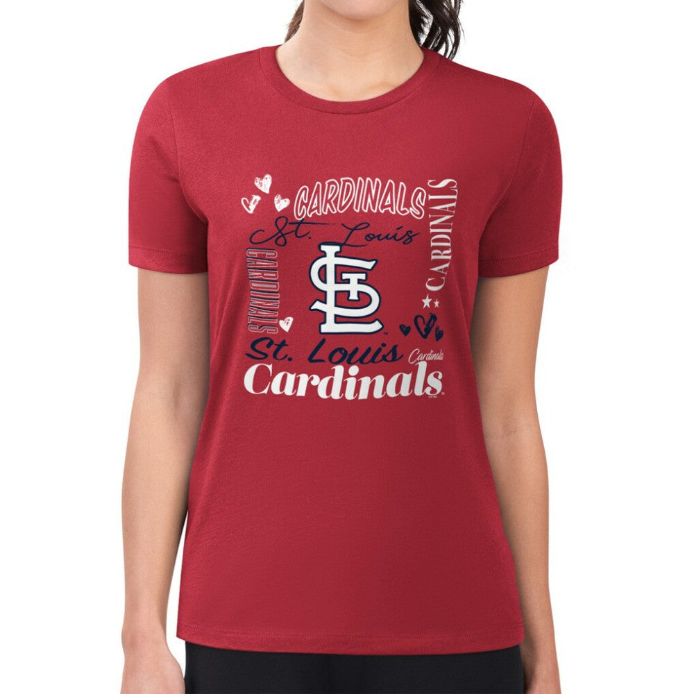 St. Louis Cardinals G-III 4Her by Carl Banks Women's Super-Slim Fit Lightweight Collage Team Graphic Crew Neck T-Shirt - Red T-shirts
