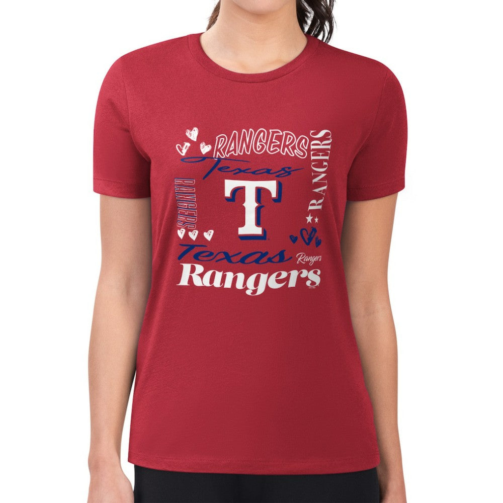 Texas Rangers G-III 4Her by Carl Banks Women's Super-Slim Fit Lightweight Collage Team Graphic Crew Neck T-Shirt - Red T-shirts