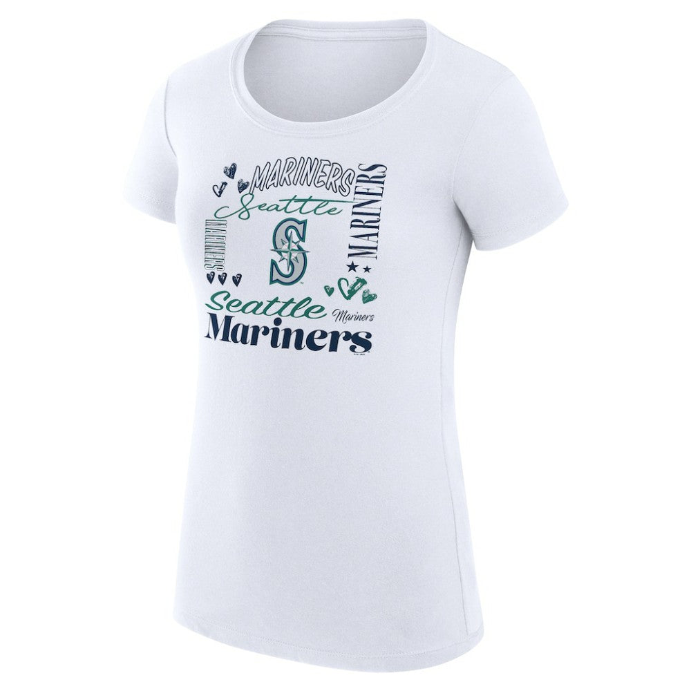 Seattle Mariners G-III 4Her by Carl Banks Women's Super-Slim Fit Lightweight Collage Team Graphic Crew Neck T-Shirt - White T-shirts