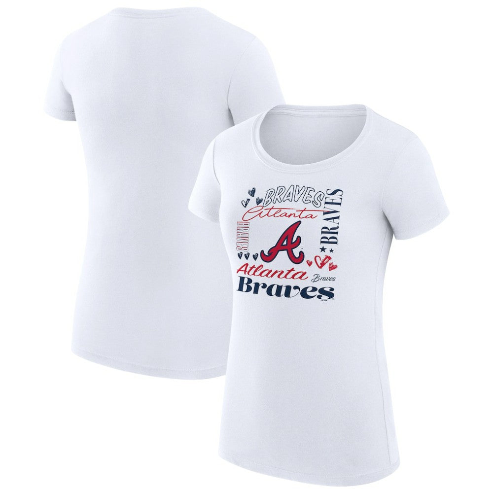 Atlanta Braves G-III 4Her by Carl Banks Women's Super-Slim Fit Lightweight Collage Team Graphic Crew Neck T-Shirt - White T-shirts