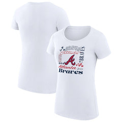 Atlanta Braves G-III 4Her by Carl Banks Women's Super-Slim Fit Lightweight Collage Team Graphic Crew Neck T-Shirt - White T-shirts