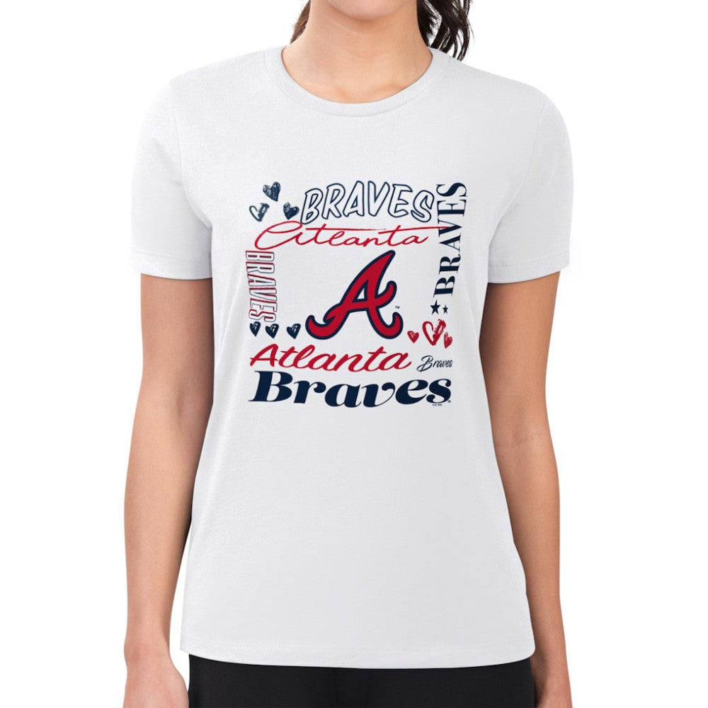 Atlanta Braves G-III 4Her by Carl Banks Women's Super-Slim Fit Lightweight Collage Team Graphic Crew Neck T-Shirt - White T-shirts