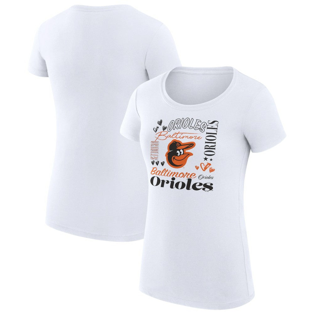 Baltimore Orioles G-III 4Her by Carl Banks Women's Super-Slim Fit Lightweight Collage Team Graphic Crew Neck T-Shirt - White T-shirts