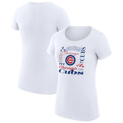 Chicago Cubs G-III 4Her by Carl Banks Women's Super-Slim Fit Lightweight Collage Team Graphic Crew Neck T-Shirt - White T-shirts