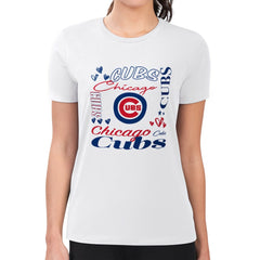 Chicago Cubs G-III 4Her by Carl Banks Women's Super-Slim Fit Lightweight Collage Team Graphic Crew Neck T-Shirt - White T-shirts