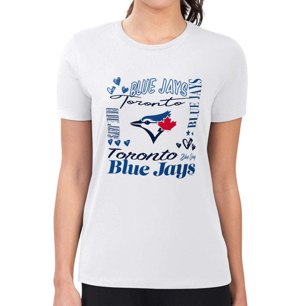 Toronto Blue Jays G-III 4Her by Carl Banks Women's Super-Slim Fit Lightweight Collage Team Graphic Crew Neck T-Shirt - White T-shirts