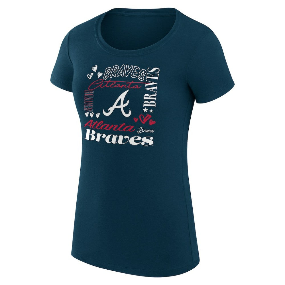 Atlanta Braves G-III 4Her by Carl Banks Women's Super-Slim Fit Lightweight Collage Team Graphic Crew Neck T-Shirt - Navy T-shirts