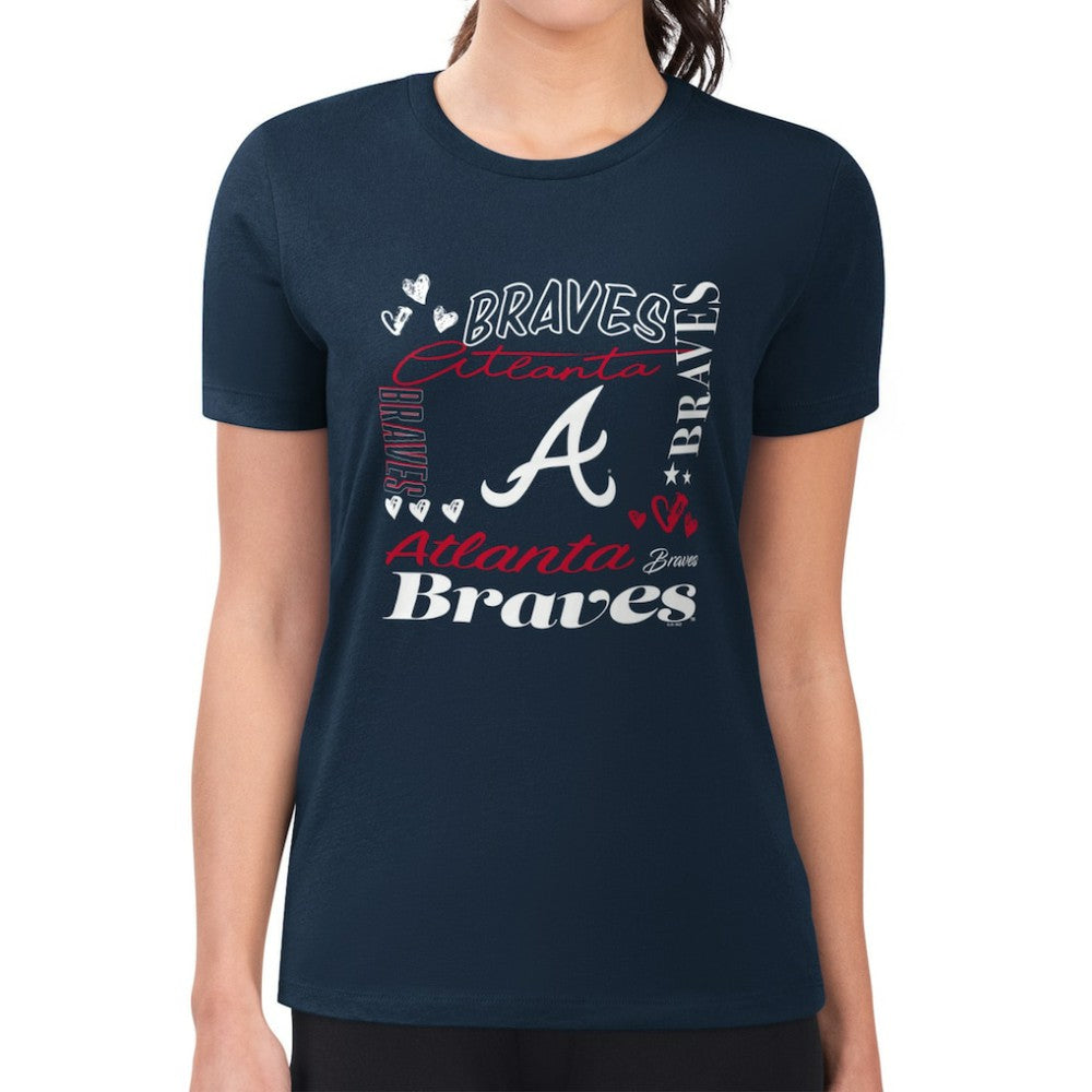 Atlanta Braves G-III 4Her by Carl Banks Women's Super-Slim Fit Lightweight Collage Team Graphic Crew Neck T-Shirt - Navy T-shirts