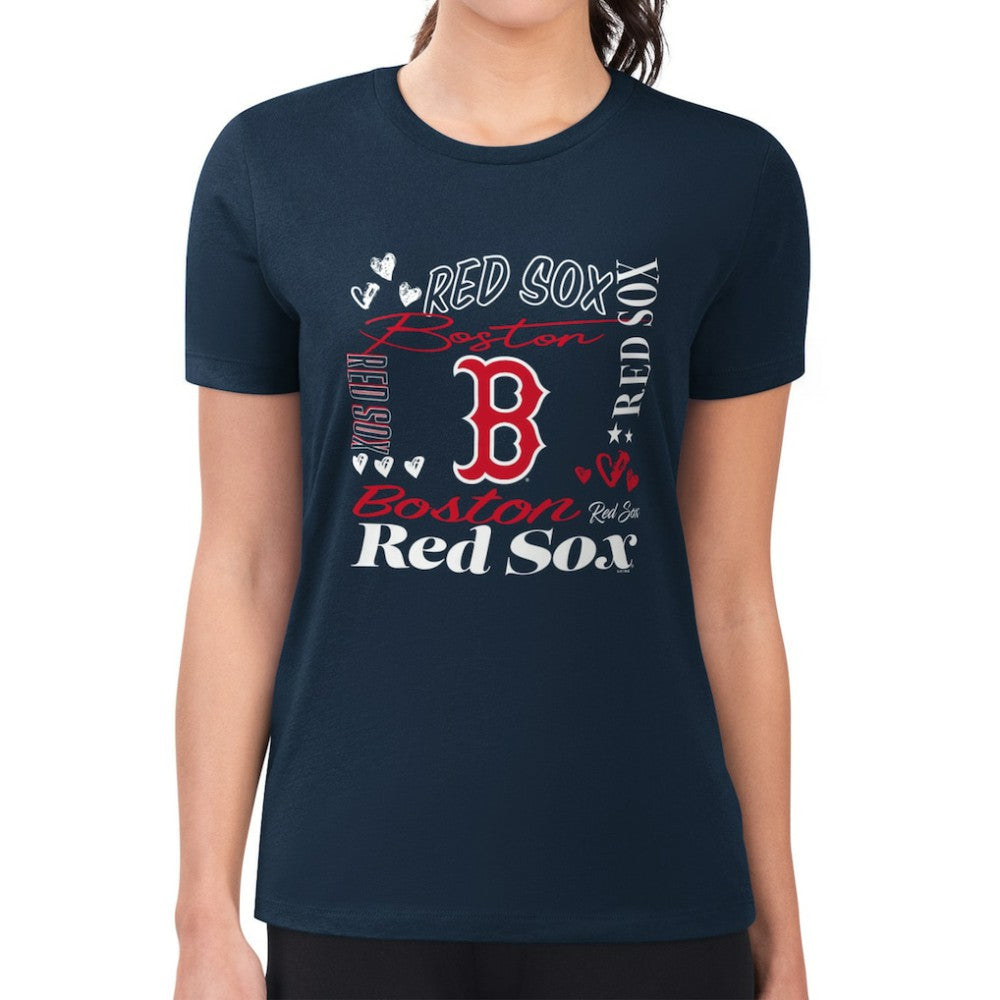 Boston Red Sox G-III 4Her by Carl Banks Women's Super-Slim Fit Lightweight Collage Team Graphic Crew Neck T-Shirt - Navy T-shirts