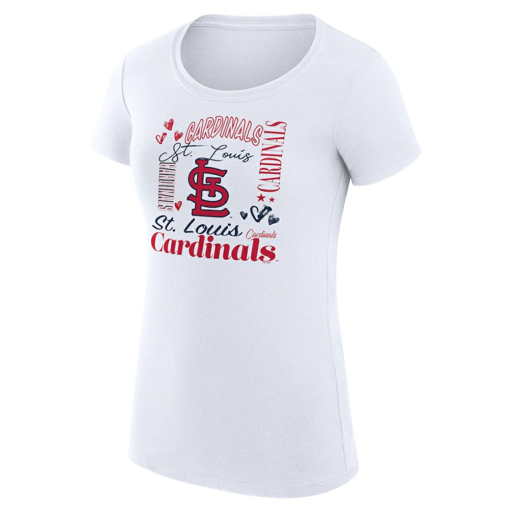 St. Louis Cardinals G-III 4Her by Carl Banks Women's Super-Slim Fit Lightweight Collage Team Graphic Crew Neck T-Shirt - White T-shirts