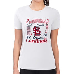 St. Louis Cardinals G-III 4Her by Carl Banks Women's Super-Slim Fit Lightweight Collage Team Graphic Crew Neck T-Shirt - White T-shirts