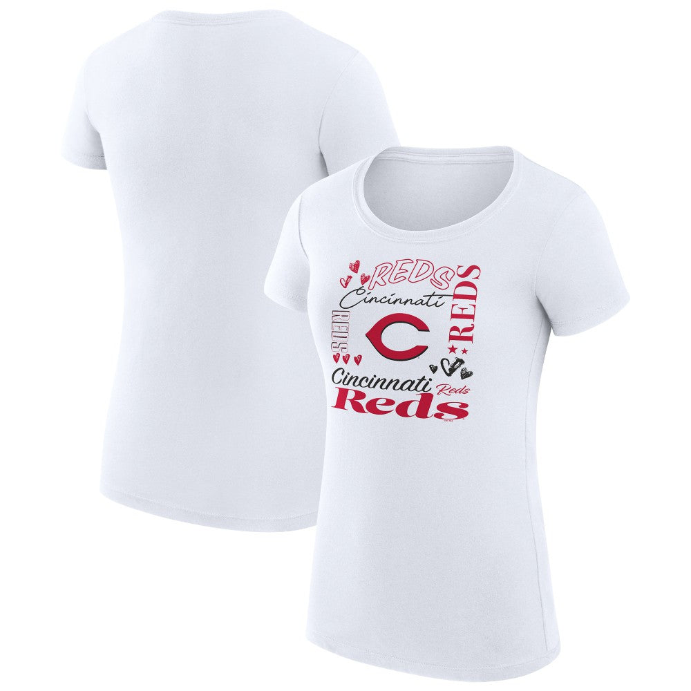Cincinnati Reds G-III 4Her by Carl Banks Women's Super-Slim Fit Lightweight Collage Team Graphic Crew Neck T-Shirt - White T-shirts