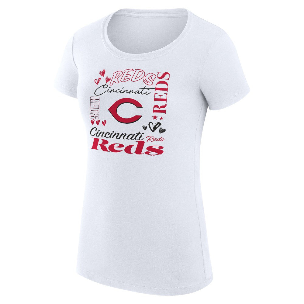 Cincinnati Reds G-III 4Her by Carl Banks Women's Super-Slim Fit Lightweight Collage Team Graphic Crew Neck T-Shirt - White T-shirts