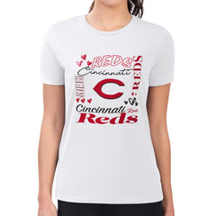 Cincinnati Reds G-III 4Her by Carl Banks Women's Super-Slim Fit Lightweight Collage Team Graphic Crew Neck T-Shirt - White T-shirts
