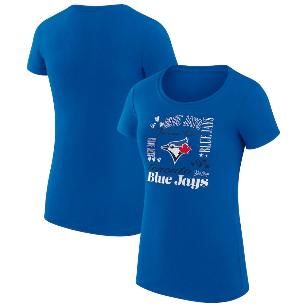 Toronto Blue Jays G-III 4Her by Carl Banks Women's Super-Slim Fit Lightweight Collage Team Graphic Crew Neck T-Shirt - Royal T-shirts