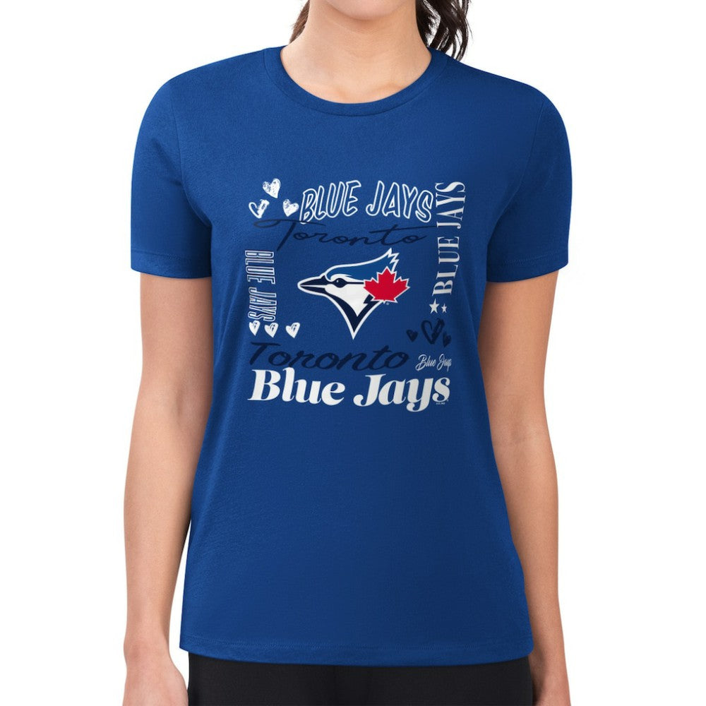 Toronto Blue Jays G-III 4Her by Carl Banks Women's Super-Slim Fit Lightweight Collage Team Graphic Crew Neck T-Shirt - Royal T-shirts