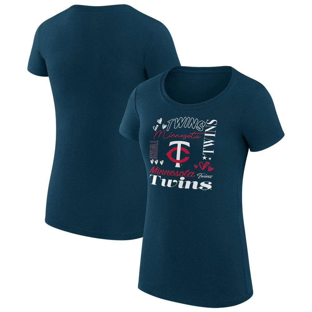 Minnesota Twins G-III 4Her by Carl Banks Women's Super-Slim Fit Lightweight Collage Team Graphic Crew Neck T-Shirt - Navy T-shirts