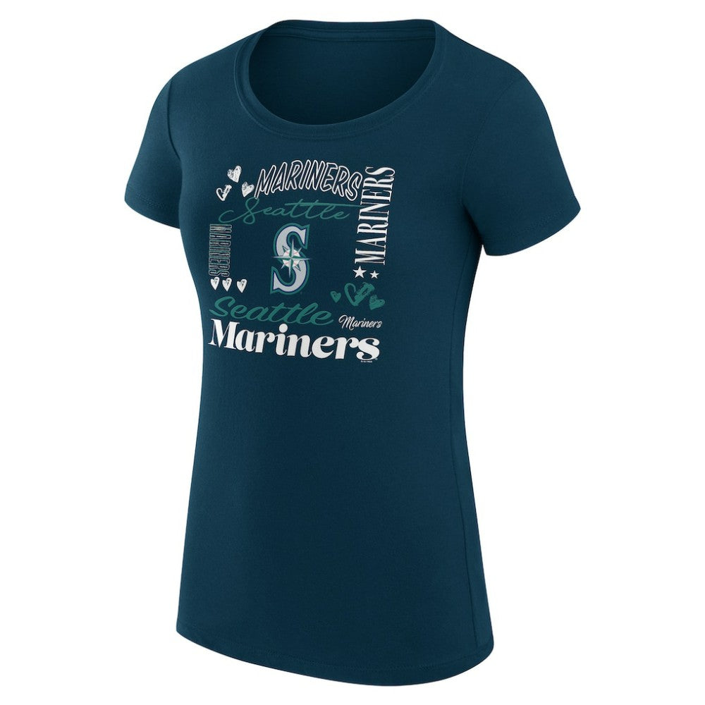 Seattle Mariners G-III 4Her by Carl Banks Women's Super-Slim Fit Lightweight Collage Team Graphic Crew Neck T-Shirt - Navy T-shirts