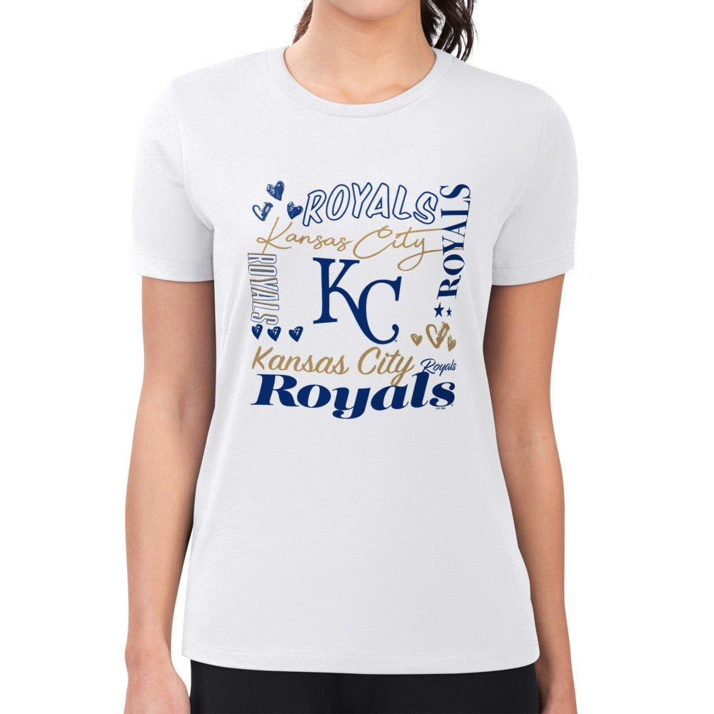 Kansas City Royals G-III 4Her by Carl Banks Women's Super-Slim Fit Lightweight Collage Team Graphic Crew Neck T-Shirt - White T-shirts