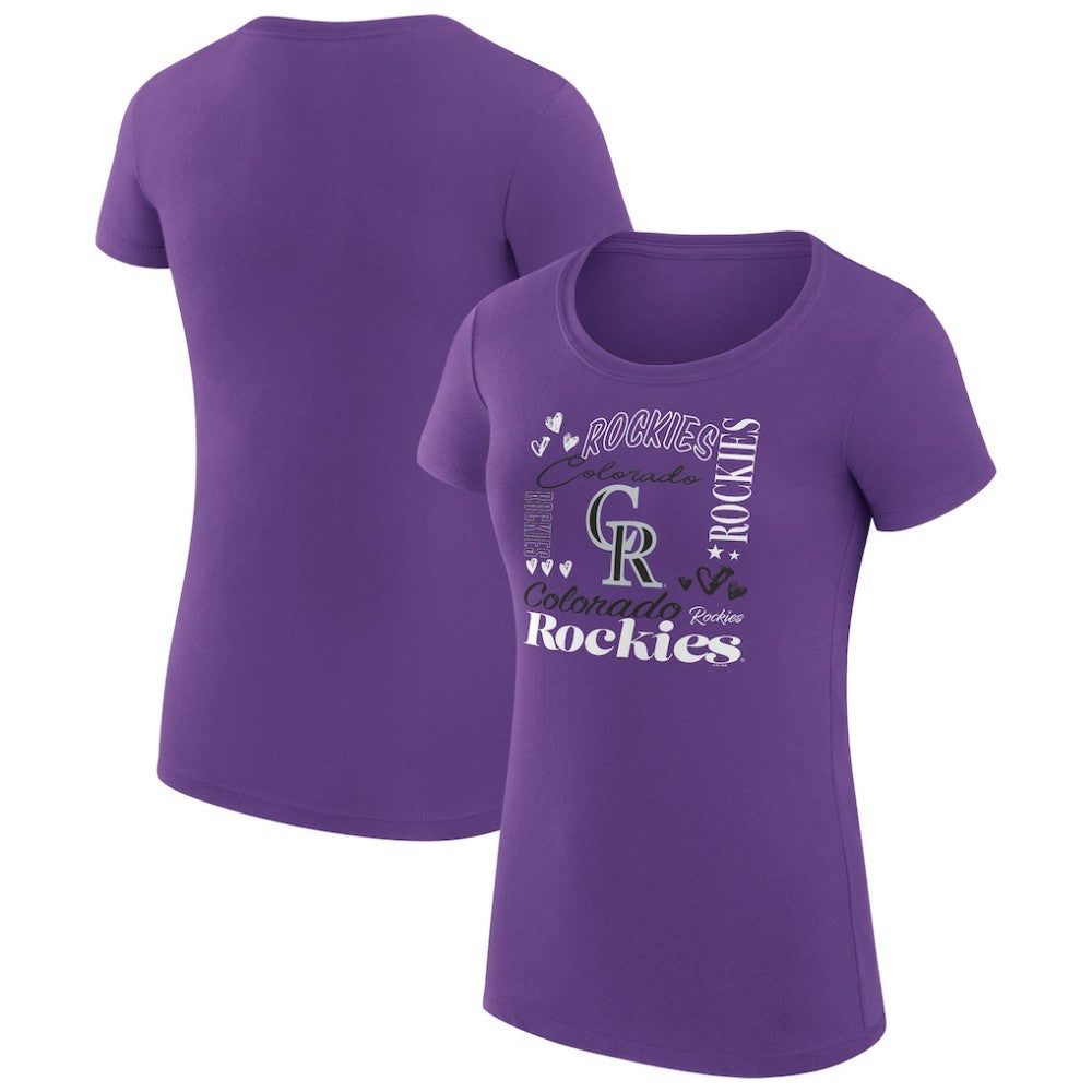 Colorado Rockies G-III 4Her by Carl Banks Women's Super-Slim Fit Lightweight Collage Team Graphic Crew Neck T-Shirt - Purple T-shirts
