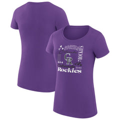 Colorado Rockies G-III 4Her by Carl Banks Women's Super-Slim Fit Lightweight Collage Team Graphic Crew Neck T-Shirt - Purple T-shirts
