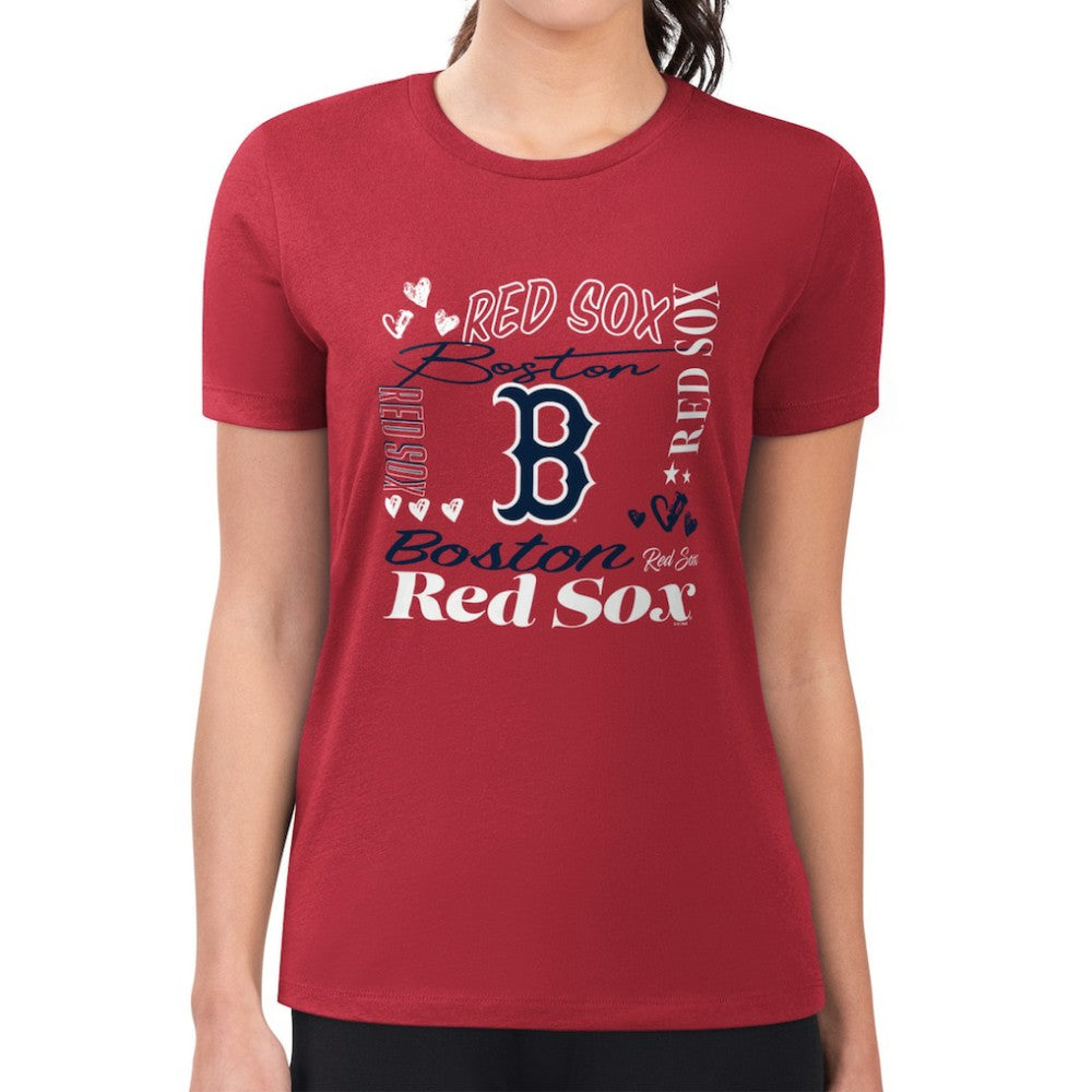 Boston Red Sox G-III 4Her by Carl Banks Women's Super-Slim Fit Lightweight Collage Team Graphic Crew Neck T-Shirt - Red T-shirts