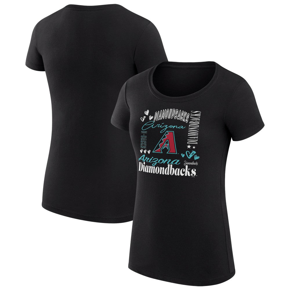 Arizona Diamondbacks G-III 4Her by Carl Banks Women's Super-Slim Fit Lightweight Collage Team Graphic Crew Neck T-Shirt - Black T-shirts