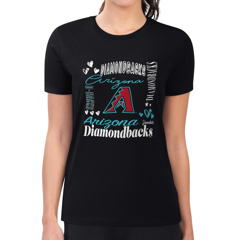 Arizona Diamondbacks G-III 4Her by Carl Banks Women's Super-Slim Fit Lightweight Collage Team Graphic Crew Neck T-Shirt - Black T-shirts