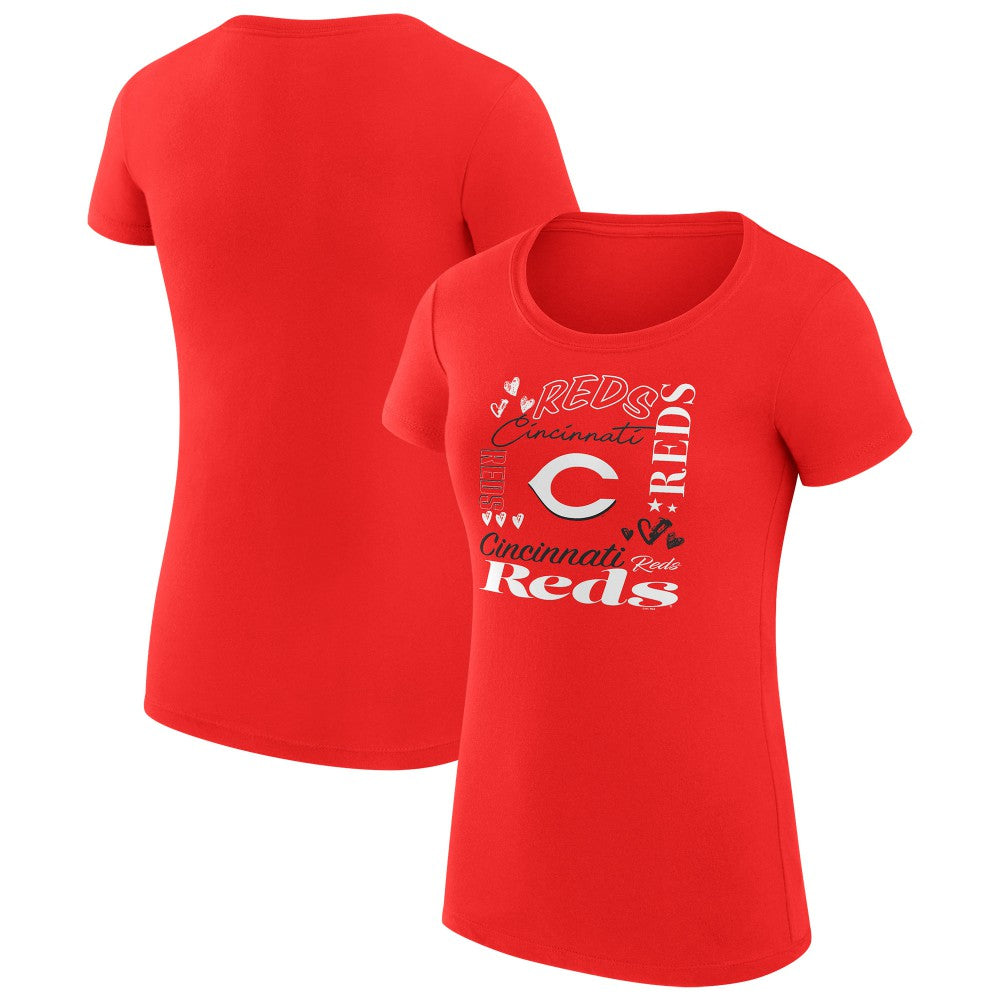 Cincinnati Reds G-III 4Her by Carl Banks Women's Super-Slim Fit Lightweight Collage Team Graphic Crew Neck T-Shirt - Red T-shirts