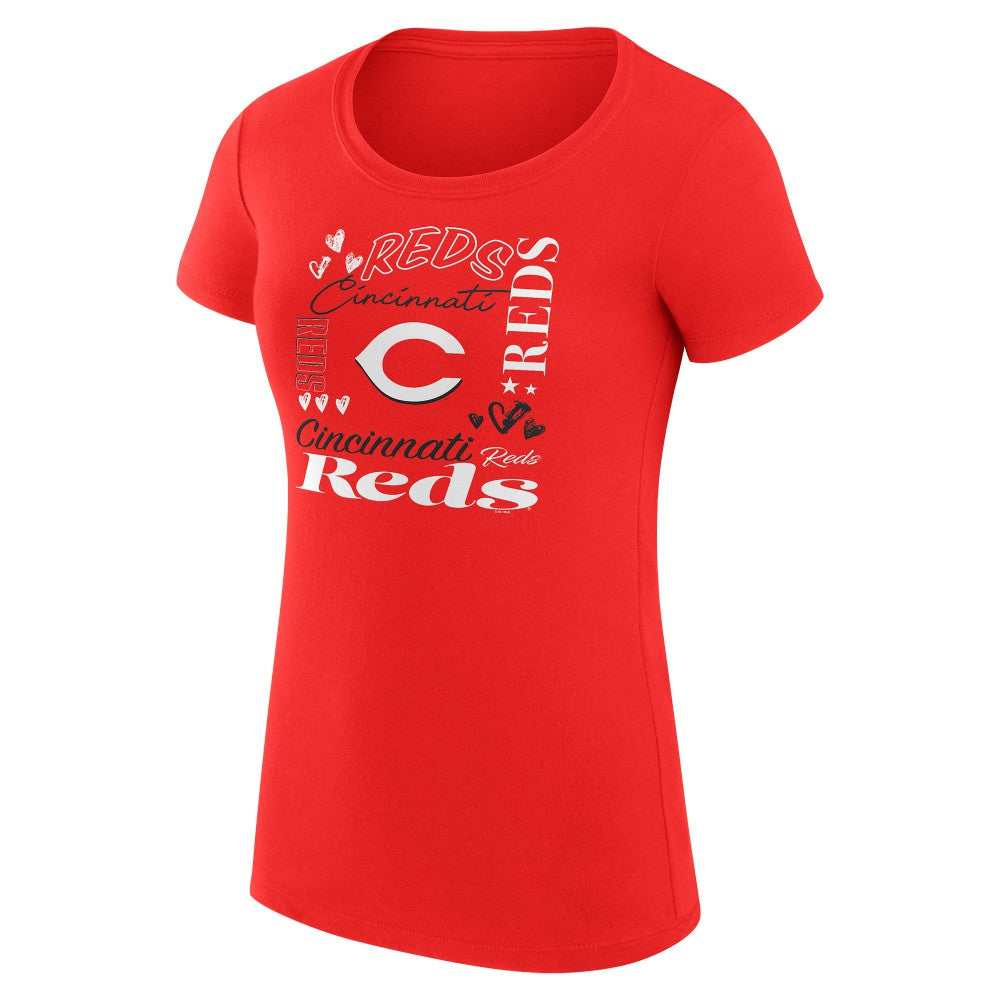 Cincinnati Reds G-III 4Her by Carl Banks Women's Super-Slim Fit Lightweight Collage Team Graphic Crew Neck T-Shirt - Red T-shirts