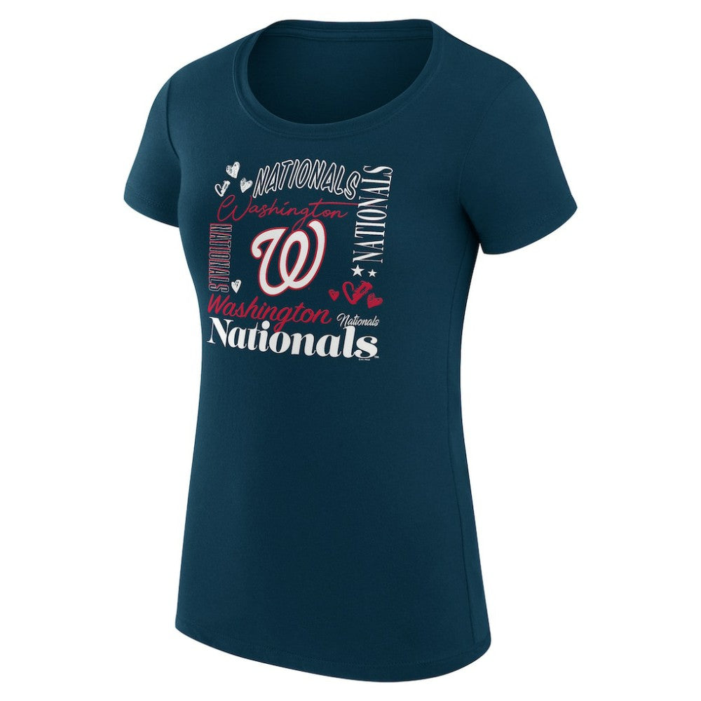 Washington Nationals G-III 4Her by Carl Banks Women's Super-Slim Fit Lightweight Collage Team Graphic Crew Neck T-Shirt - Navy T-shirts