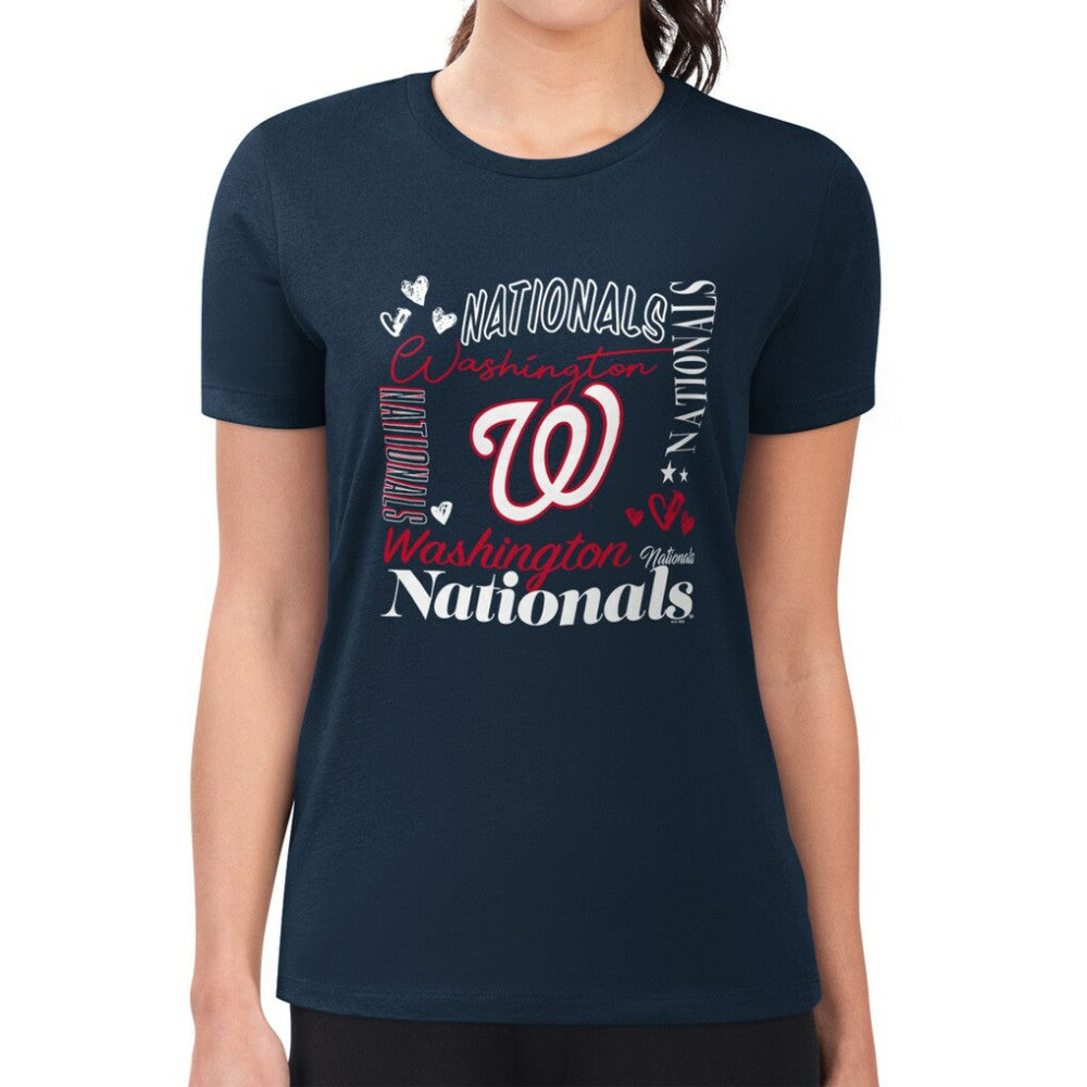 Washington Nationals G-III 4Her by Carl Banks Women's Super-Slim Fit Lightweight Collage Team Graphic Crew Neck T-Shirt - Navy T-shirts